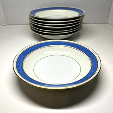 Vintage Sango China Occupied Japan bowls Set of 8 Blue Rim Golden Trim