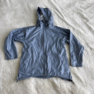 HH Helly Hansen Women L Light Sky Blue Hood Waterproof Rain Jacket