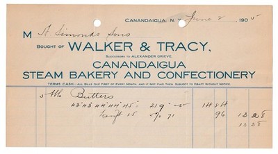 1900  Billhead, Walker & Tracy Steam Bakery, Canandaigua, NY