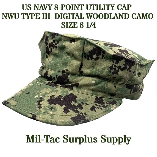 US NAVY 8-POINT UTILITY CAP NWU TYPE III DIGITAL WOODLAND CAMO