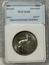 1975 South Africa Silver 1 RAND NNC DCam NICE COIN! Cracked case BX9-45