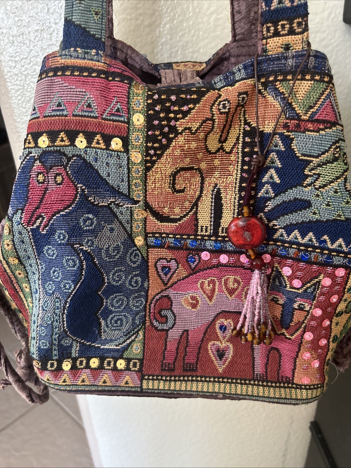 Cute Laurel Burch Dog/Cat Patchwork Medium Tote H… - image 2
