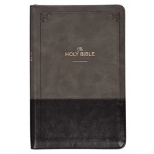 KJV Red Letter Bible, Faux Leather w/Ribbon Marker & Zipper Closure, Gray/Black