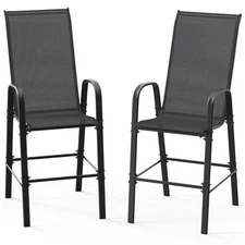 2PCS Patio Bar Stools Indooor Outdoor Backyard Black Chairs High Back