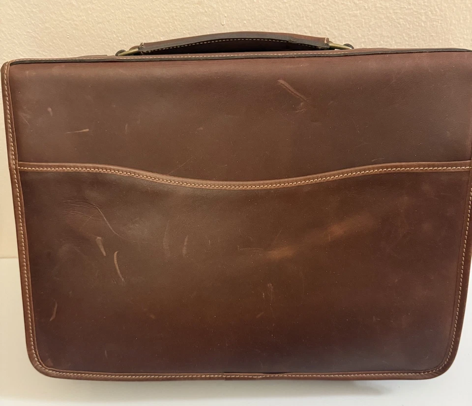 Maletín de cuero engrasado marrón oscuro Tusting England BUCKINGHAM NUEVO CON ETIQUETAS Foto 3 de 4
