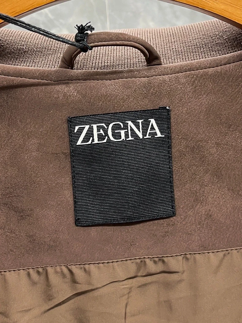 Zegna Men's Suede Stand Collar Jacket Brown - product detail image 7