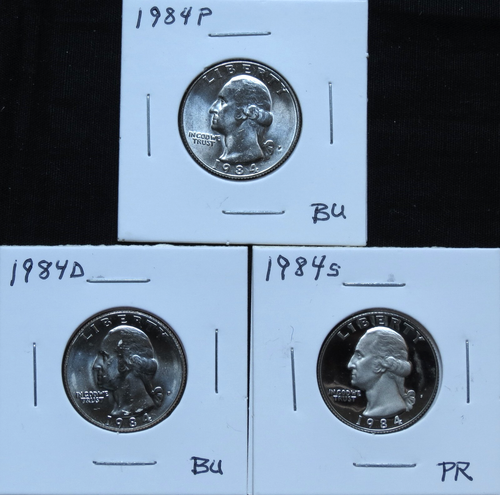 1984P BU, 1984D BU, 1984S PR Washington QTS 5A12HPC-1-2-3
