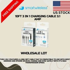 Wholesale lot Pack of 20 10ft 3 in 1 Charging Cable 3.1 A for Phones Devices
