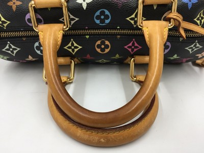 Auth Louis Vuitton Monogram Multi color Black Speedy 30 Hand Bag 