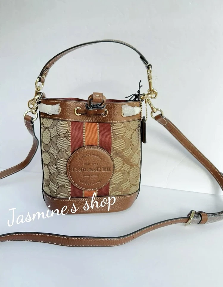 NWT Coach C8322 Mini Dempsey Bucket In Signature Jacquard With Stripe And Patch - Image 2 of 4