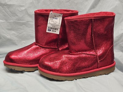 NWT UGG Boots Toddler Size 6 Red Classic II Metallic Sparkle 1125372K Pull On