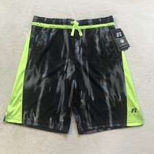 Russell Boys Black Elastic Waist Sports Cool Printed Shorts Sz XXL 18 Waist 31"