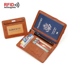 Leather Passport Holder Travel Wallet RFID Blocking Document Holder Organiser US