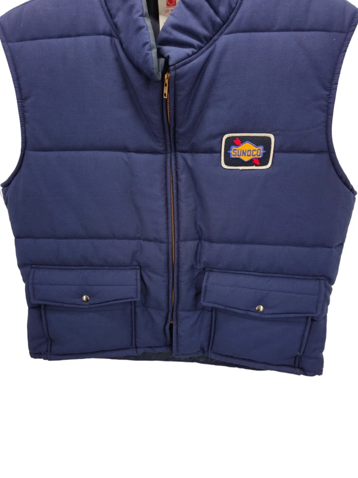 Chaleco acolchado de colección 1987 Sunoco Puffer para hombre XL hecho en EE. UU. ropa de trabajo parche de gasóleo Foto 4 de 4