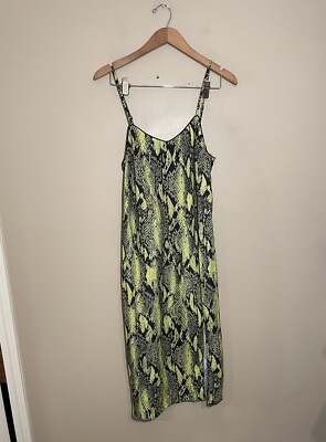 Sans Souci Snake Print Dress V-Neck Sleeveless Knee Length Medium Neon Green  NWT | eBay