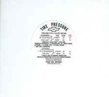 1968 Camaro Ss F70x14 Tire Pressure Decal