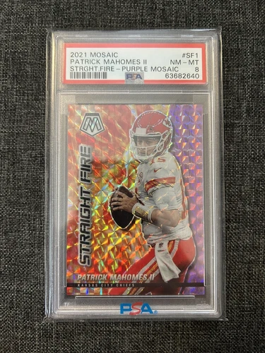 2021 Panini Mosaic Patrick Mahomes Straight Fire Purple 15/49 PSA8 Jersey Match!