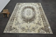 Oushak Turkish Vintage Rug 6x7 Kilim Rug Anatolian Handmade Boho Decor BEIGE