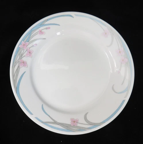 Gibson Dinnerware Salad - Luncheon Plate White - Pink Flowers Blue Trim