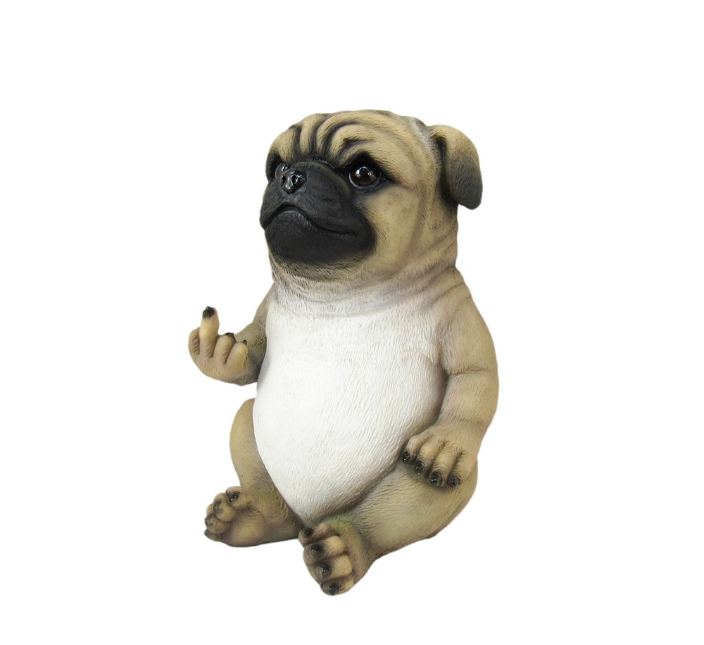 Pug Life Rude Finger Flipping Pug Dog Tabletop Statue 6.75 Inches High