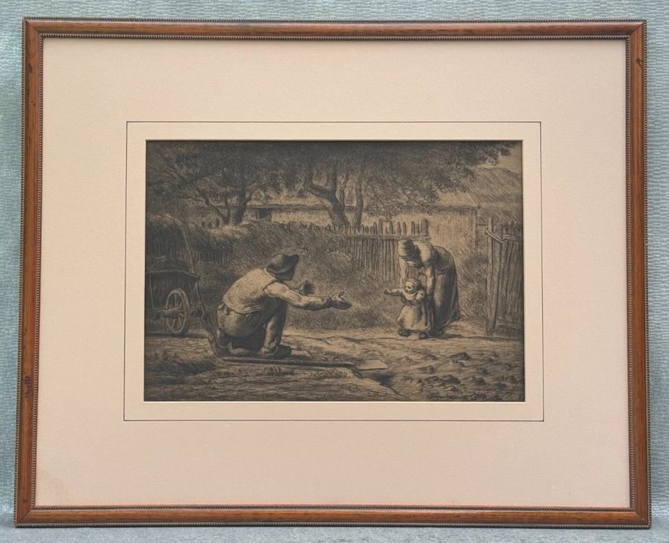 PRIMEIROS PASSOS GRAVURA ORIGINAL ANTIGA JEANS FRANCOIS MILLET VINCENT VAN GOGH ARTE - Imagem 2 de 4