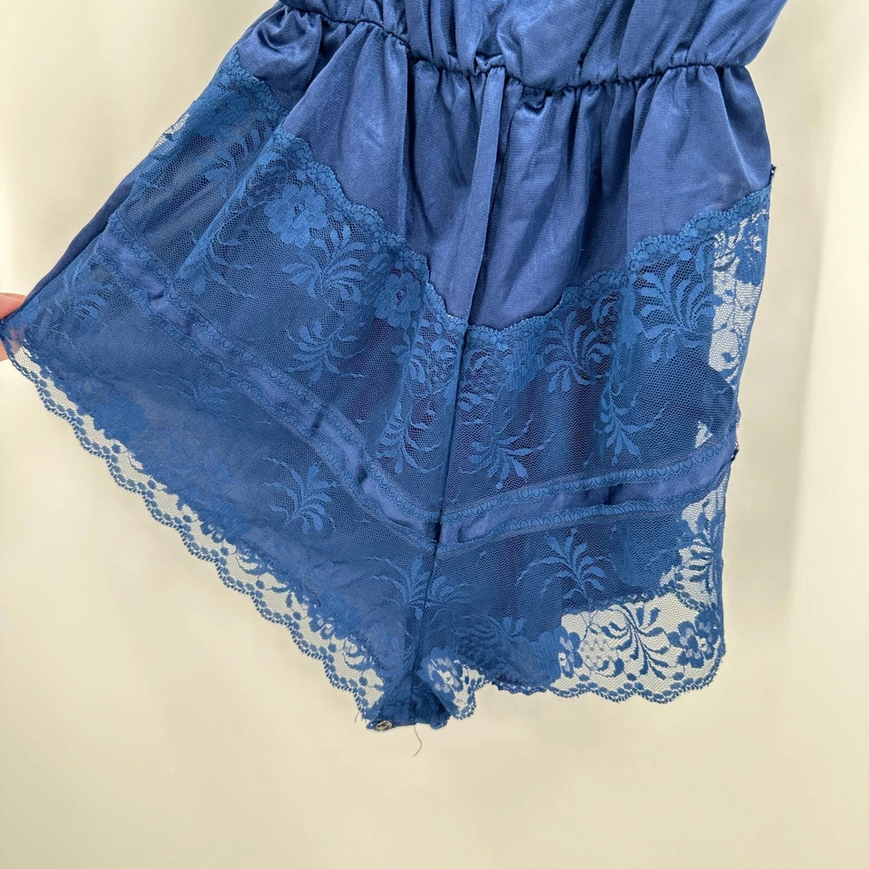 Mameluco Texsheen vintage para mujer S azul floral encaje peluche lencería de una pieza Foto 3 de 4