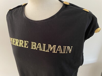 orig PIERRE BALMAIN T-Shirt schwarz gold Knöpfe vergoldet D38