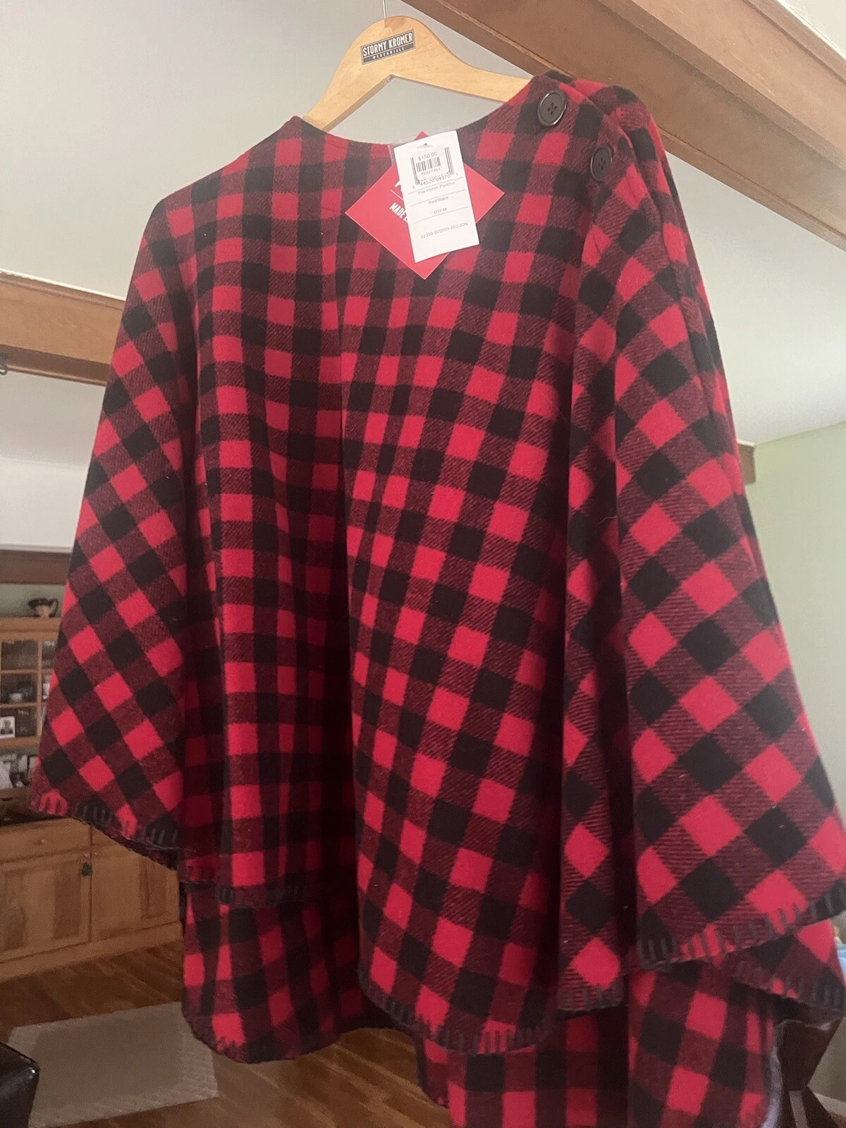 Stormy Kromer Buffalo Plaid wool blend poncho cape, one size NWT