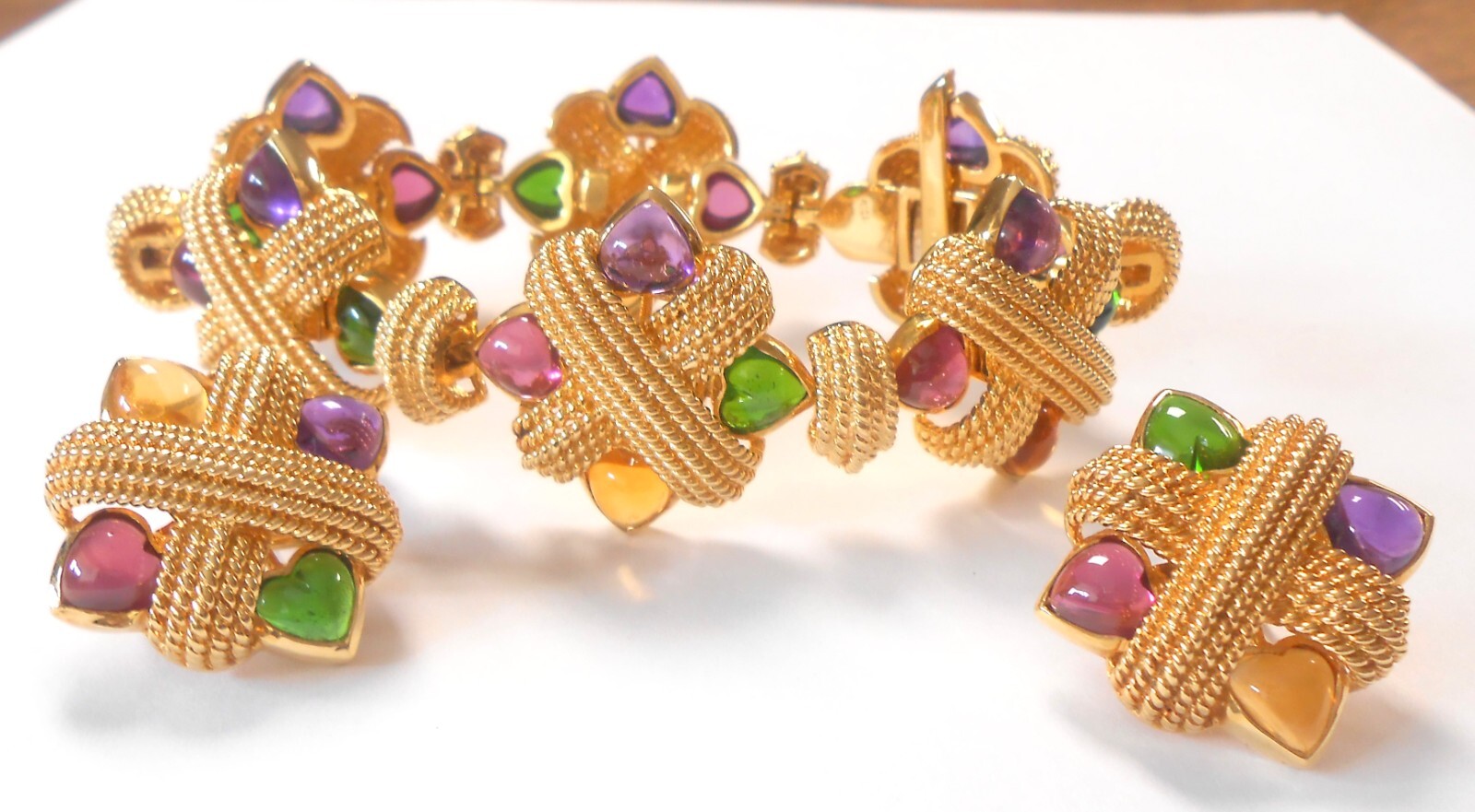 MultiColor Heart Gemstone Solid 18K Yellow Gold B… - image 1