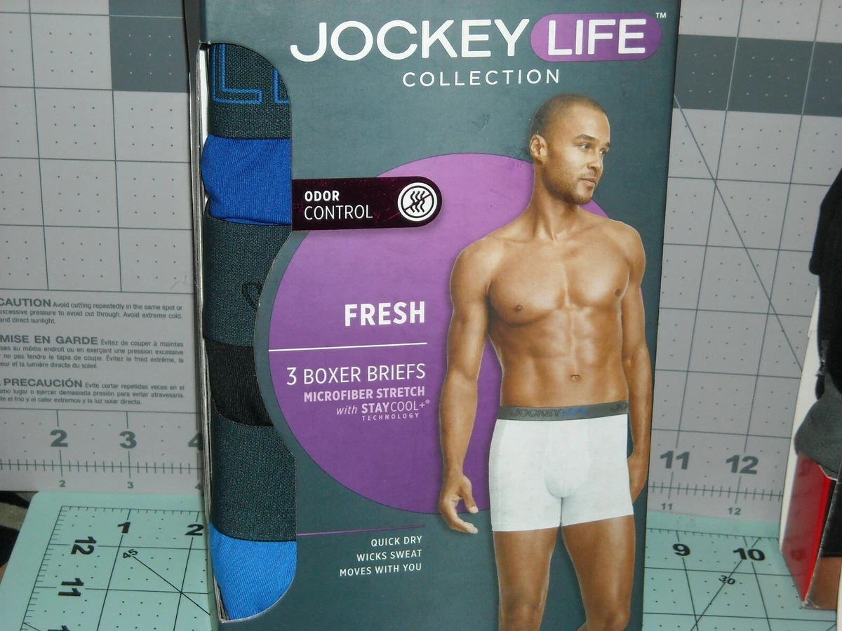 3 S 28-30 Jockey life odor control 3 long leg boxer brief stay cool wick  blu blk