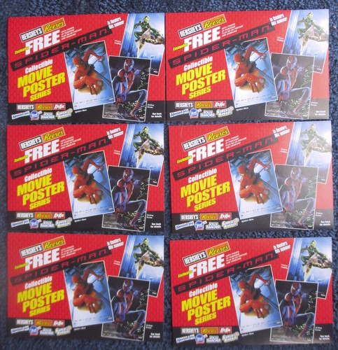 Lot of 6 HERSHEY'S/REESE'S SPIDER-MAN Movie Poster Series order FORMS 2002 RARE