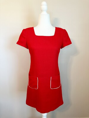 Vintage Retro 80s 90s DONNA RICCO New York Red Square Neck Sheath Dress 2 P  | eBay