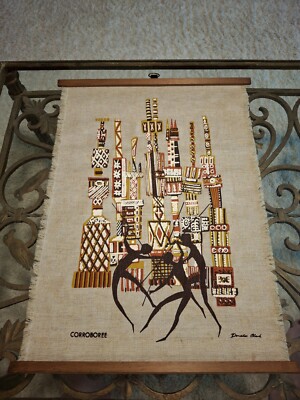 Vintage 1960's Donald Clark Silk Screen Linen Wall Hanging Australia Native MCM