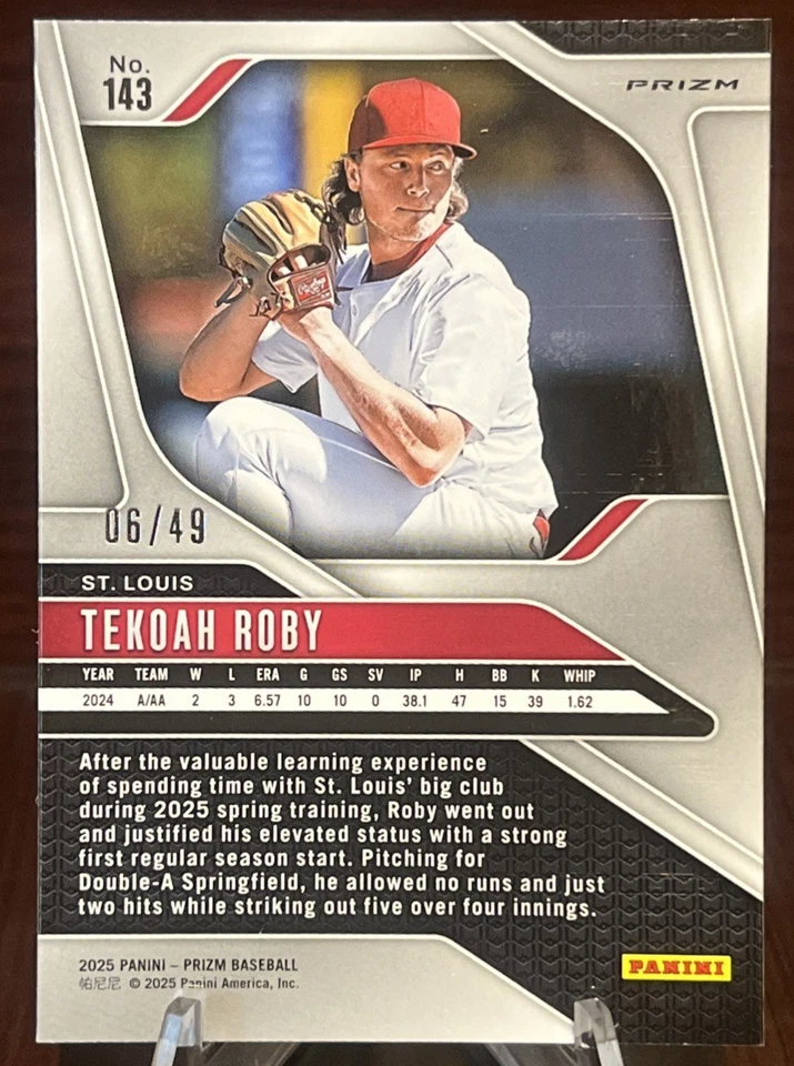 Béisbol Panini Prizm 2025 Tekoah Toby Orange Wave Prizm/49 SP #143 Cardinals Foto 2 de 2