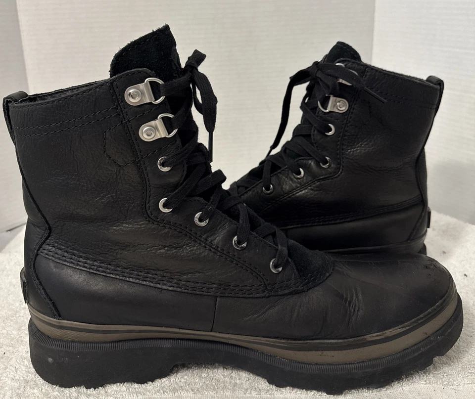 Sorel Mens Size 15 Black Leather Waterproof Faux Sheepskin Duck Boots - Image 4 of 4