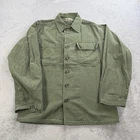 US Military Shirt Men Medium Green OG 107 Sateen Vietnam Utility Fatigue Vintage