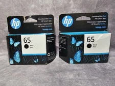 2x Genuine HP 65 Black Ink Cartridges New NIB OEM 2-Pack N9K02AN #65. Fast 🚢 