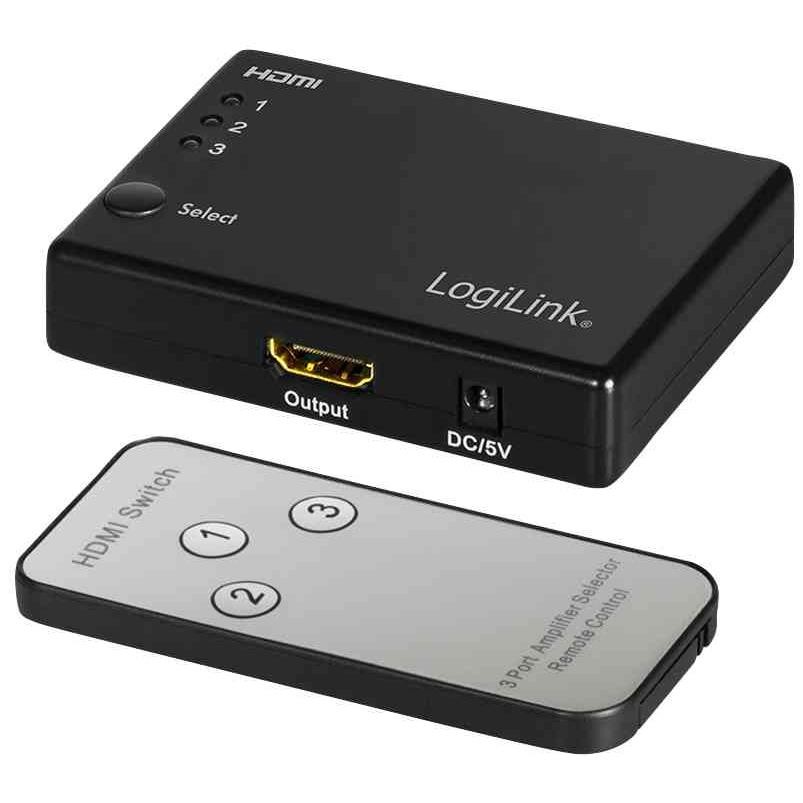 Commutateur HDMI 3 ports LogiLink HD0042 switch répartiteur vidéo Full HD 1080p noir