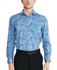 Tallia Mens Slim fit Dress Shirt Medium 15-15.5 34-35 Blue Paisley