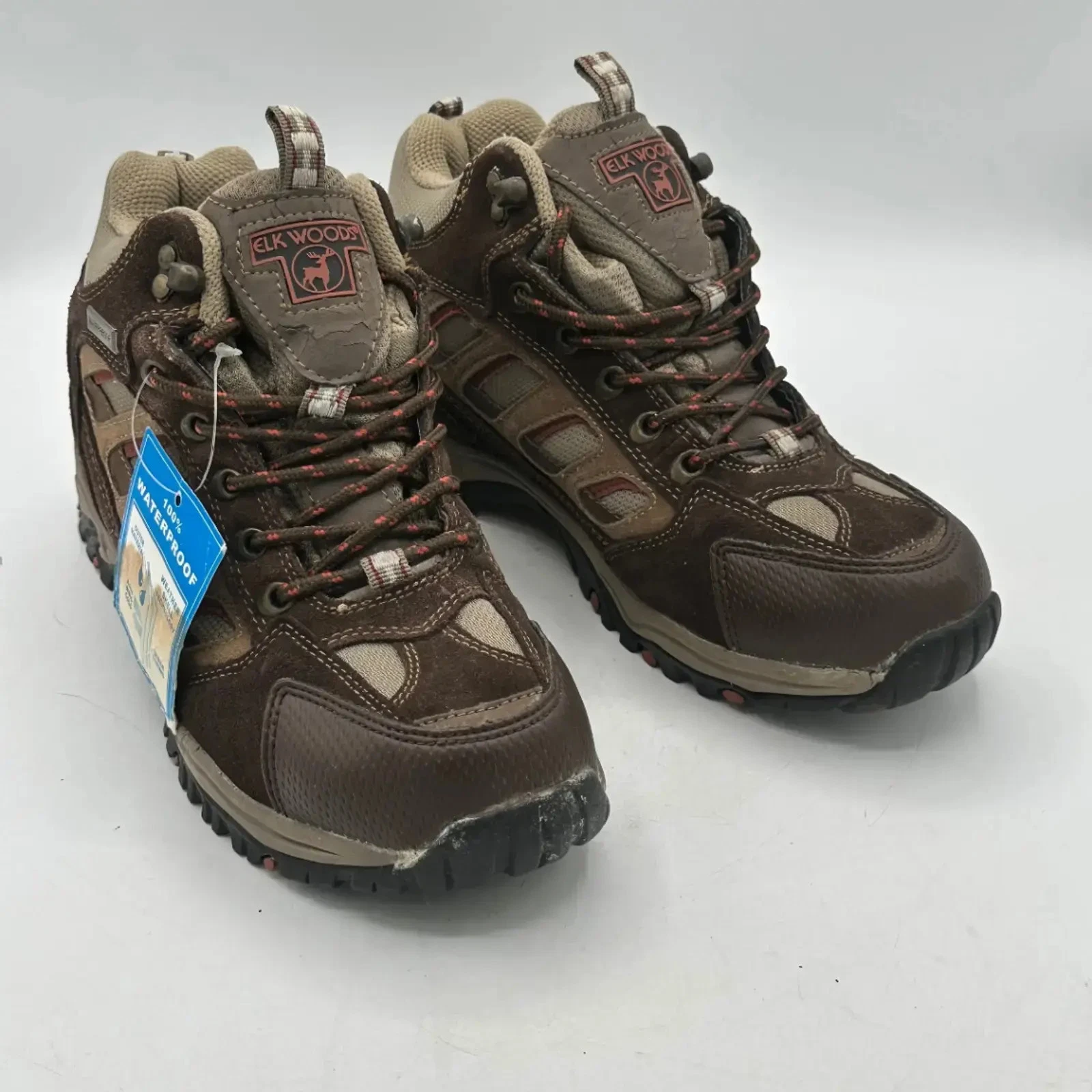 Elk Woods Men's Waterproof Hiking Boots Size 7.5 Brown Leather Breathable