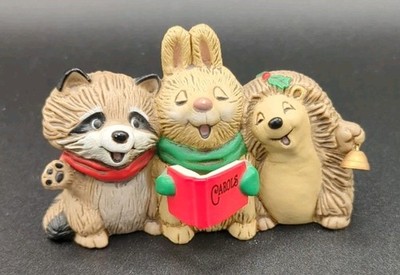 1983 Hallmark Merry Miniatures Christmas Woodland Carolers Hedgehog Racoon Bunny