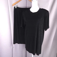 Womens Skirt Set M L Black Stretch Tunic Top Minimalist Vintage