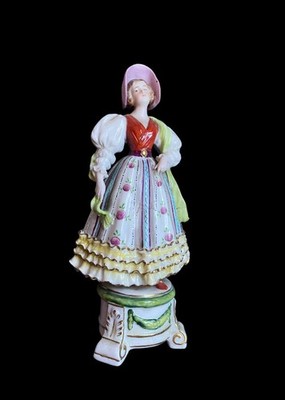 Vtg Edme Samson French Porcelain Figurine Woman Bonnet 7  Gold Anchor Mark