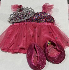 Build A Bear Pink Glitter Satin Dress And Shoes For Plush Doll