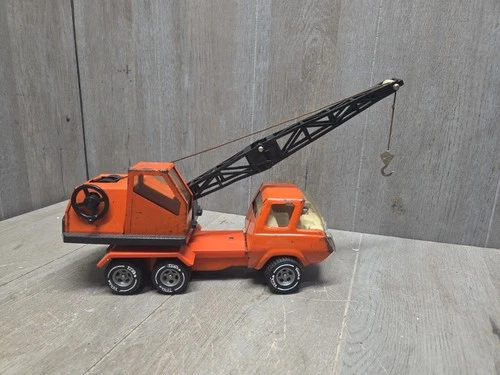 12" Vintage TONKA Orange Pressed Steel Truck With Crane