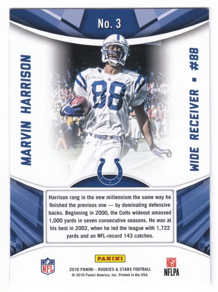 2016 Panini Rookies & Stars Marvin Harrison #3 Standing Ovation True Blue #/49 - Image 2 of 2