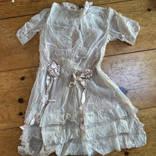 Antique Little Girl  s Lace Mesh Dress With Ribbon Rosettes
