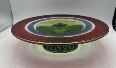 Pier 1 Festive Stripe Cake Plate Christmas Holiday Colorful 11 3/4 