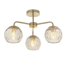 Image of Luminosa Dimple Multi Arm Glass Semi Flush Ceiling Light Satin Brass Plate, Cham