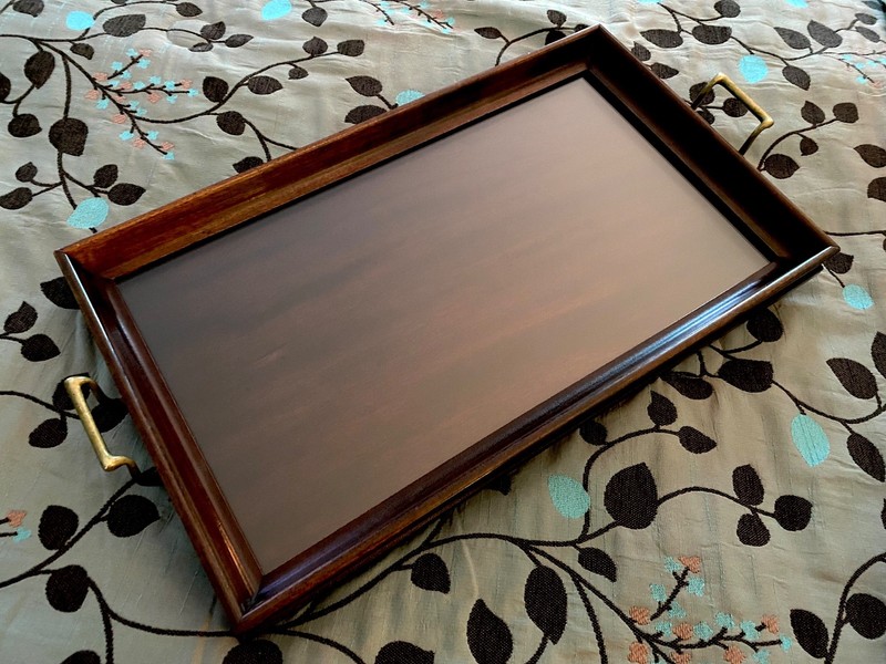 Solid Mahogany antique serve tray 19 1/2 x 11 1/2 marked Daniel Low Co Salem MA